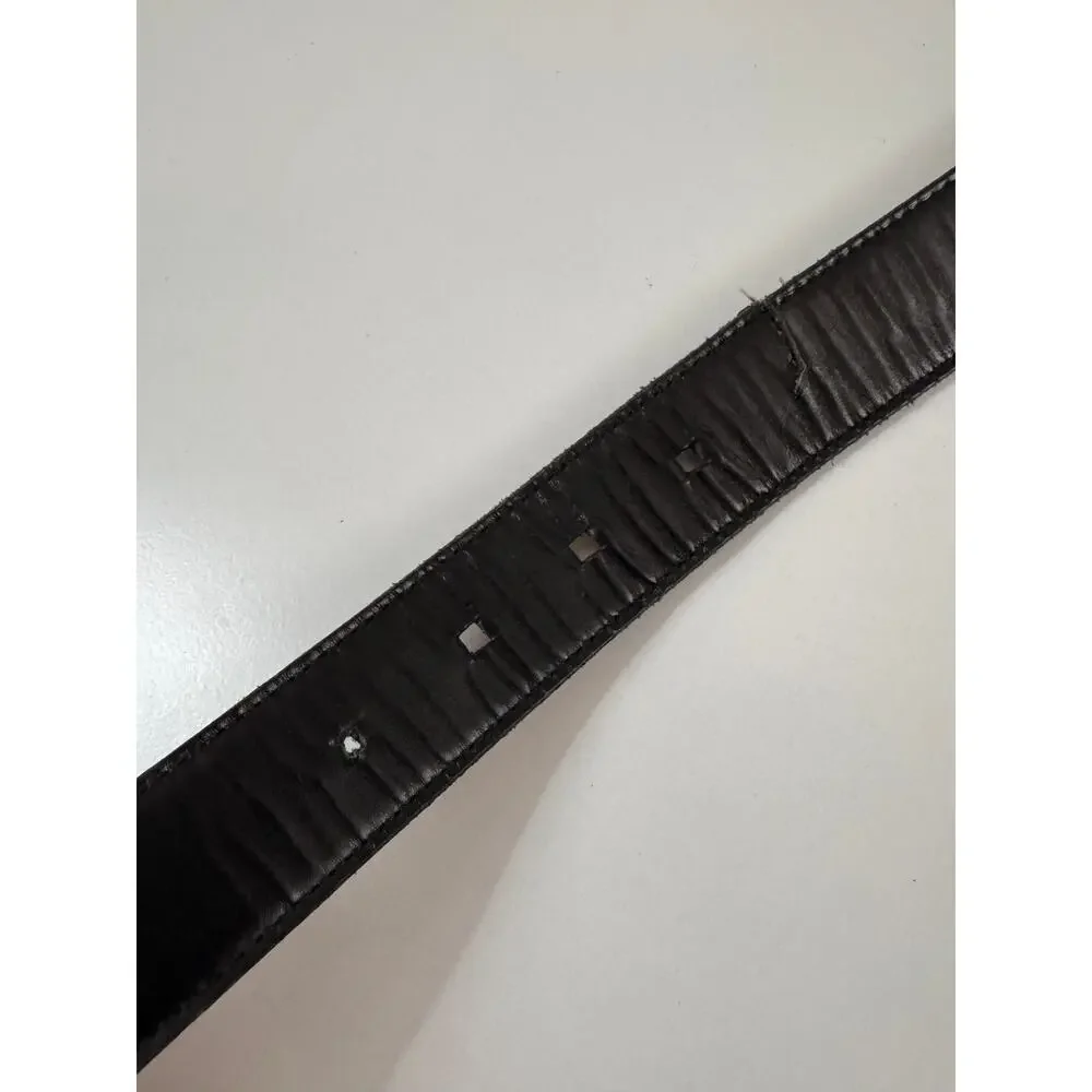GUCCI Men's Calf Belt Black Leather Nickel Silver Tone Single Tongue Buckle USED